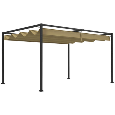 Outsunny 4 x 3(m) Metal Pergola with Retractable Roof, Garden Gazebo Canopy Shelter for Outdoor, Patio, Khaki 