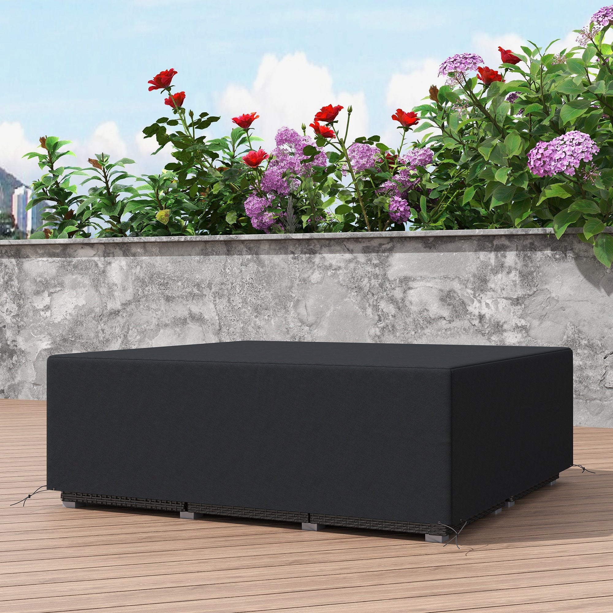 Outsunny 600D Oxford Outdoor Garden Furniture Sofa Set Cover, Waterproof Anti-UV Rattan Sun Lounger Protection Protector Cover, 225L x 210W x 70Hcm, Black 