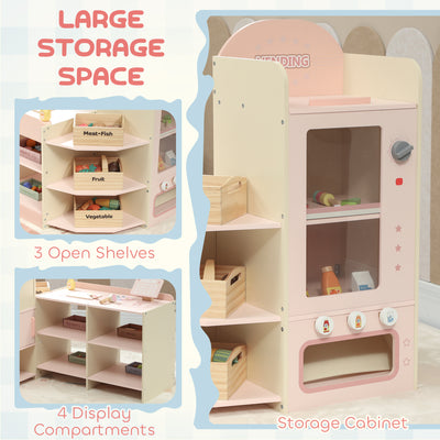 AIYAPLAY Kids Grocery Store, Children Supermarket Playset with Cash Register, Vending Machine, Display Shelves 