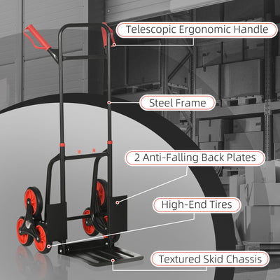 DURHAND Steel Climbing Stairs Trolley Hand Trucks 6-Wheels Foldable Load Cart 120kg, Red 
