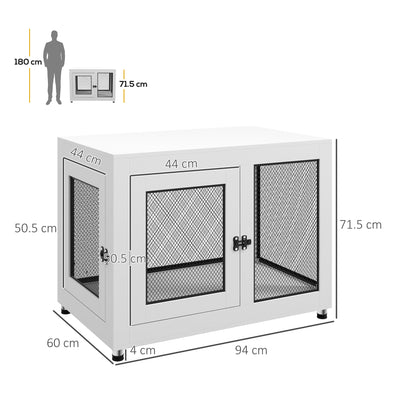 PawHut 2-in-1 Dog Cage & Side Table, with Two Doors, Cushion, for Large Dogs 