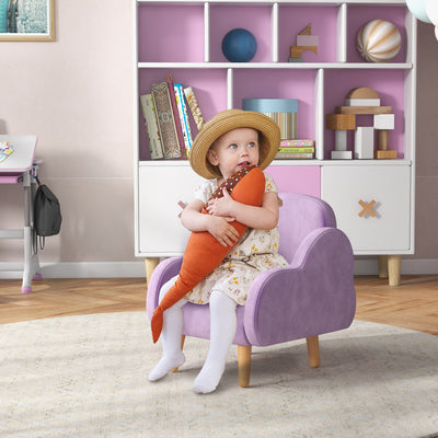 ZONEKIZ Kids Armchair Toddler Sofa Children Chair with Arm Rest, Wooden Frame, Velvet, PP Legs, Cloud Shape, for Ages 1.5-3 Years - Purple 