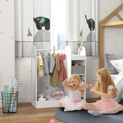 AIYAPLAY Kids Clothes Rail with Storage Shelf, Boxes, Mirror for Bedroom, Nursery, White 