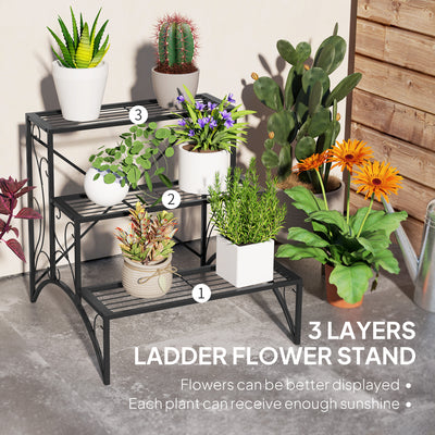 Outsunny Three-Tier Decorative Metal Plant Stand - Black 