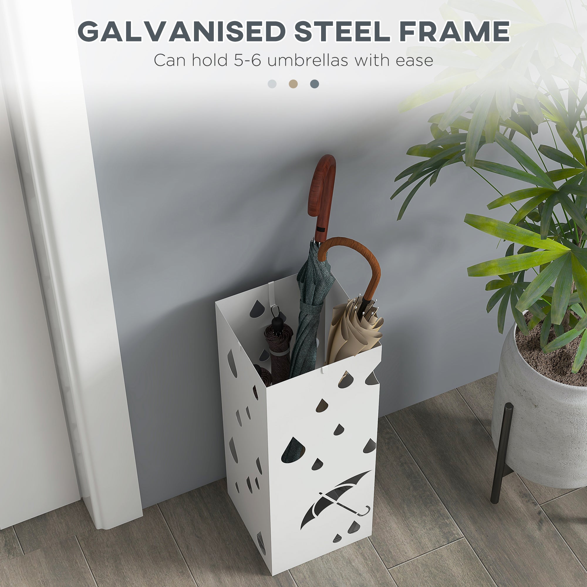 HOMCOM Six-Umbrella Steel Holder Stand - White