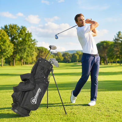 Outsunny Golf Stand Bag 6 Way Full-Length Dividers, Waterproof Golf Bag with 5 Pockets, Grey 