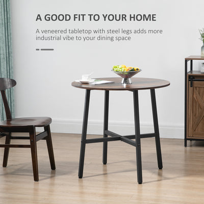 HOMCOM 85cm Dining Room Table, Industrial Style Kitchen Table Round  with Steel Legs, Rustic Brown 