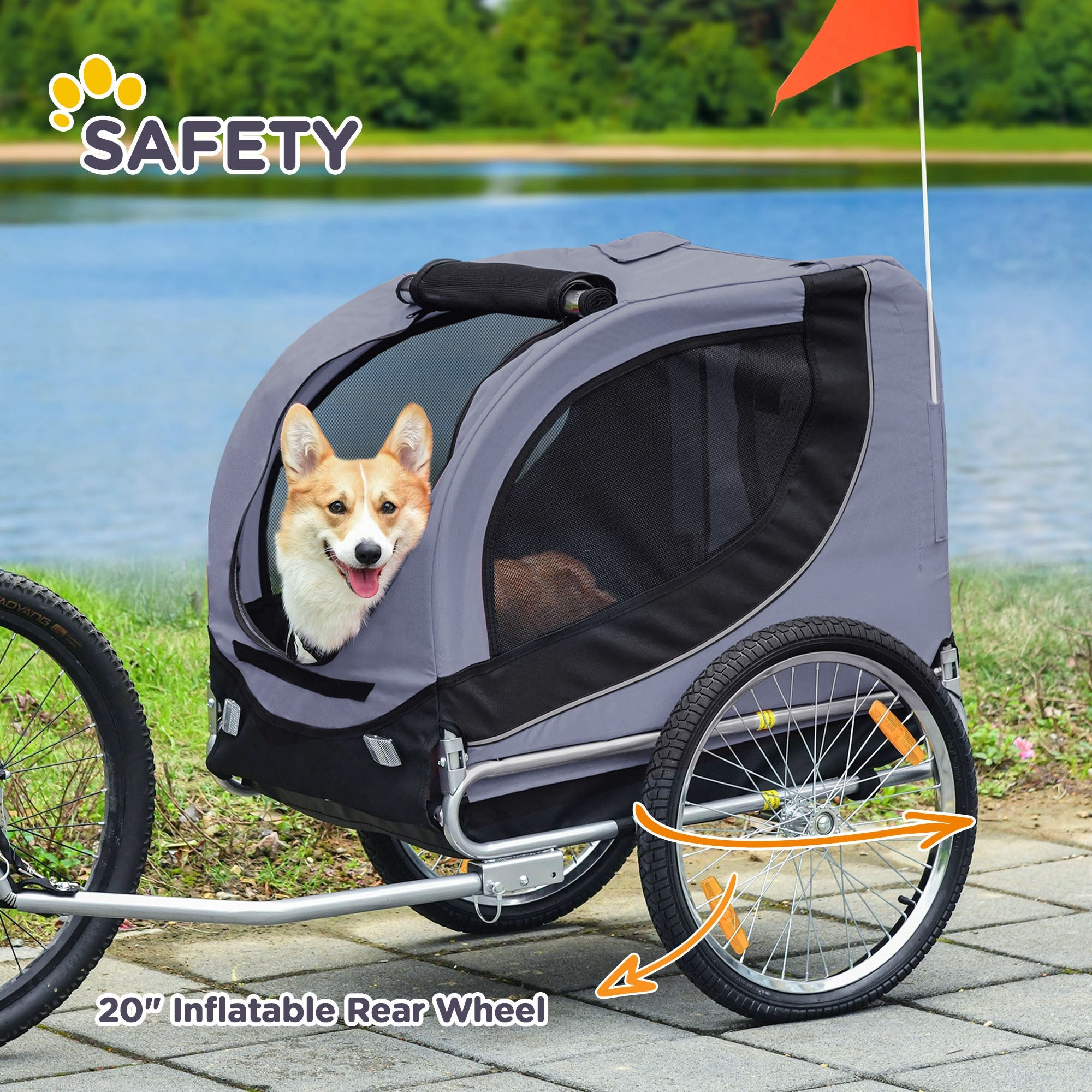 PawHut Steel Dog Bike Trailer Pet Cart Carrier for Bicycle Kit Water Resistant with Hitch Coupler Travel Grey and Black 