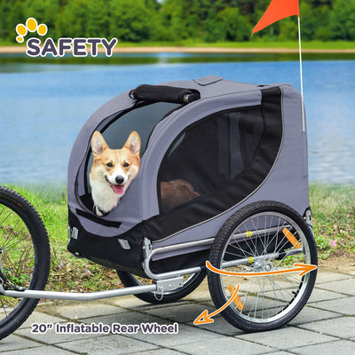 PawHut Steel Dog Bike Trailer Pet Cart Carrier for Bicycle Kit Water Resistant with Hitch Coupler Travel Grey and Black 