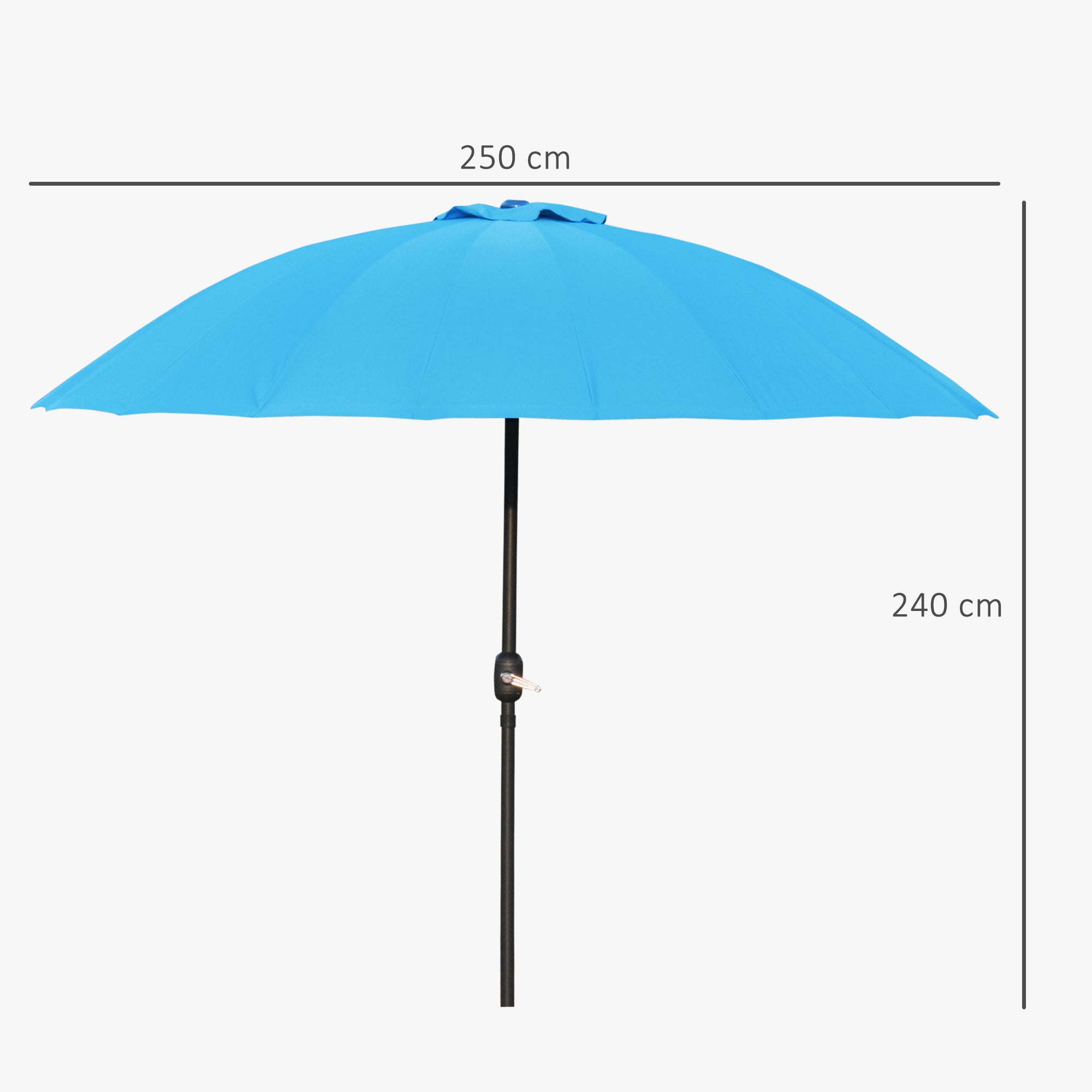 Outsunny 2.5m Shanghai Garden Parasol Umbrella with Crank & Tilt, Adjustable Outdoor Sun Shade, Blue 