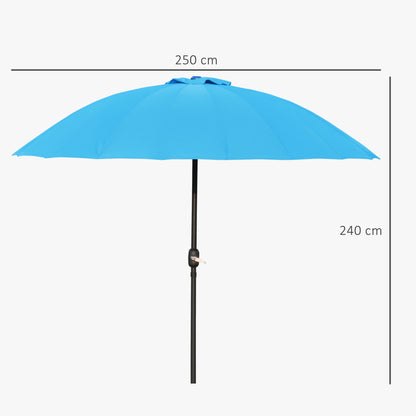 Outsunny 2.5m Shanghai Garden Parasol Umbrella with Crank & Tilt, Adjustable Outdoor Sun Shade, Blue 