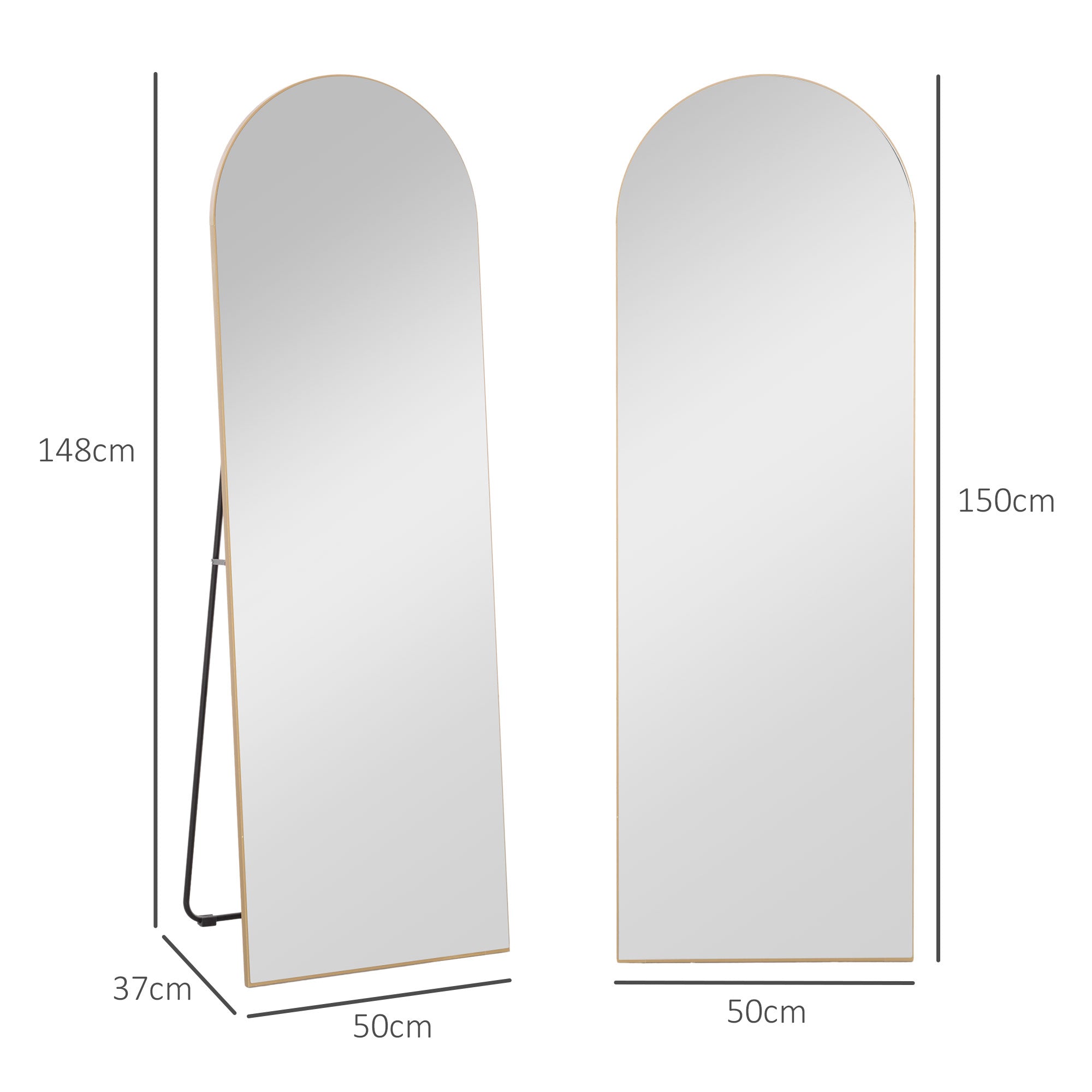 HOMCOM 150cm Arched Full Length Mirror - Gold Tone 