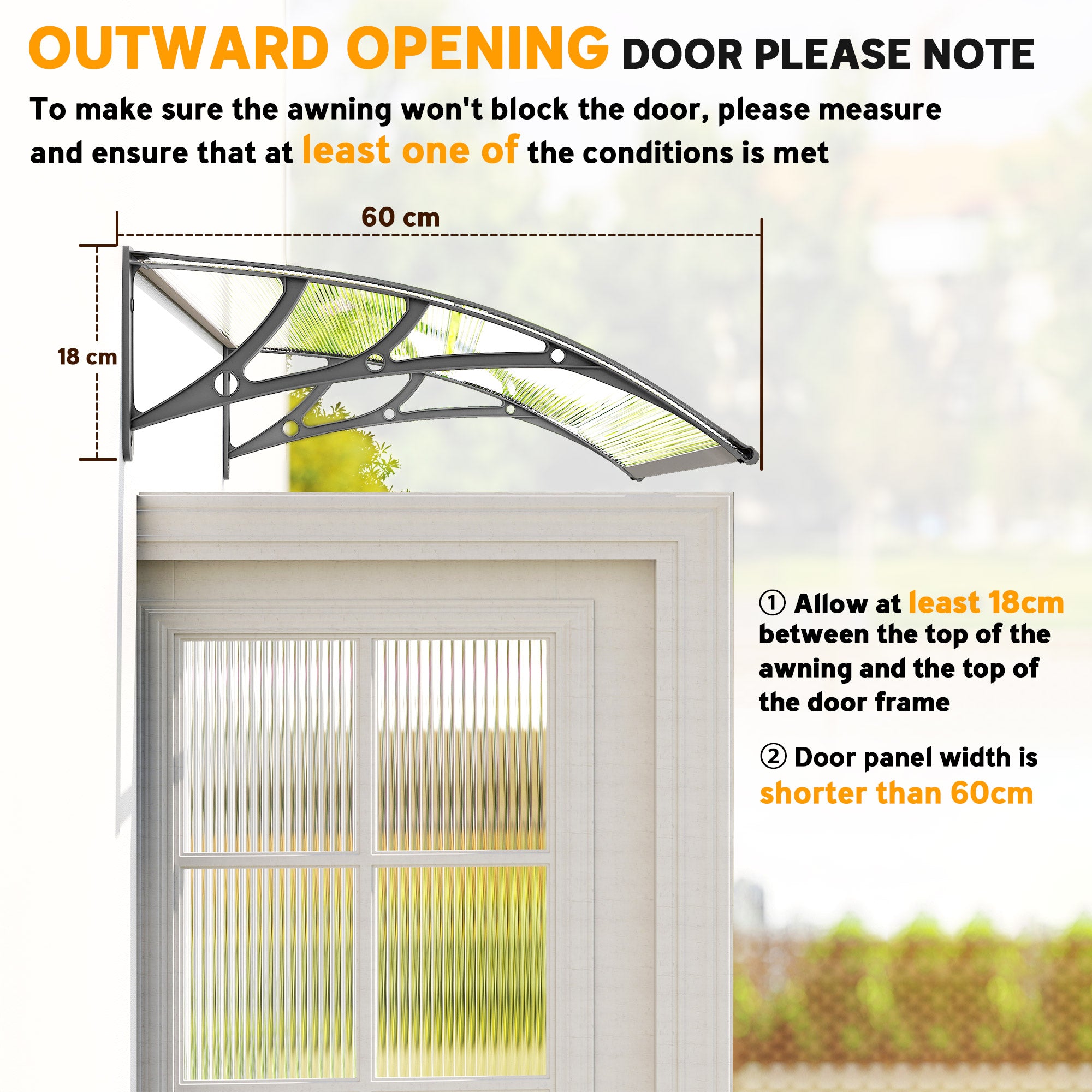 Outsunny Front Door Canopy, Outdoor Awning, Rain Shelter, 110 x 60cm, Grey 