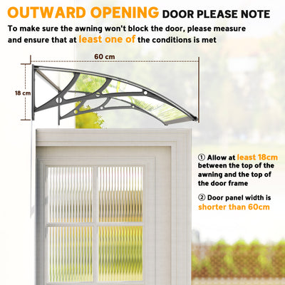 Outsunny Front Door Canopy, Outdoor Awning, Rain Shelter, 110 x 60cm, Grey 