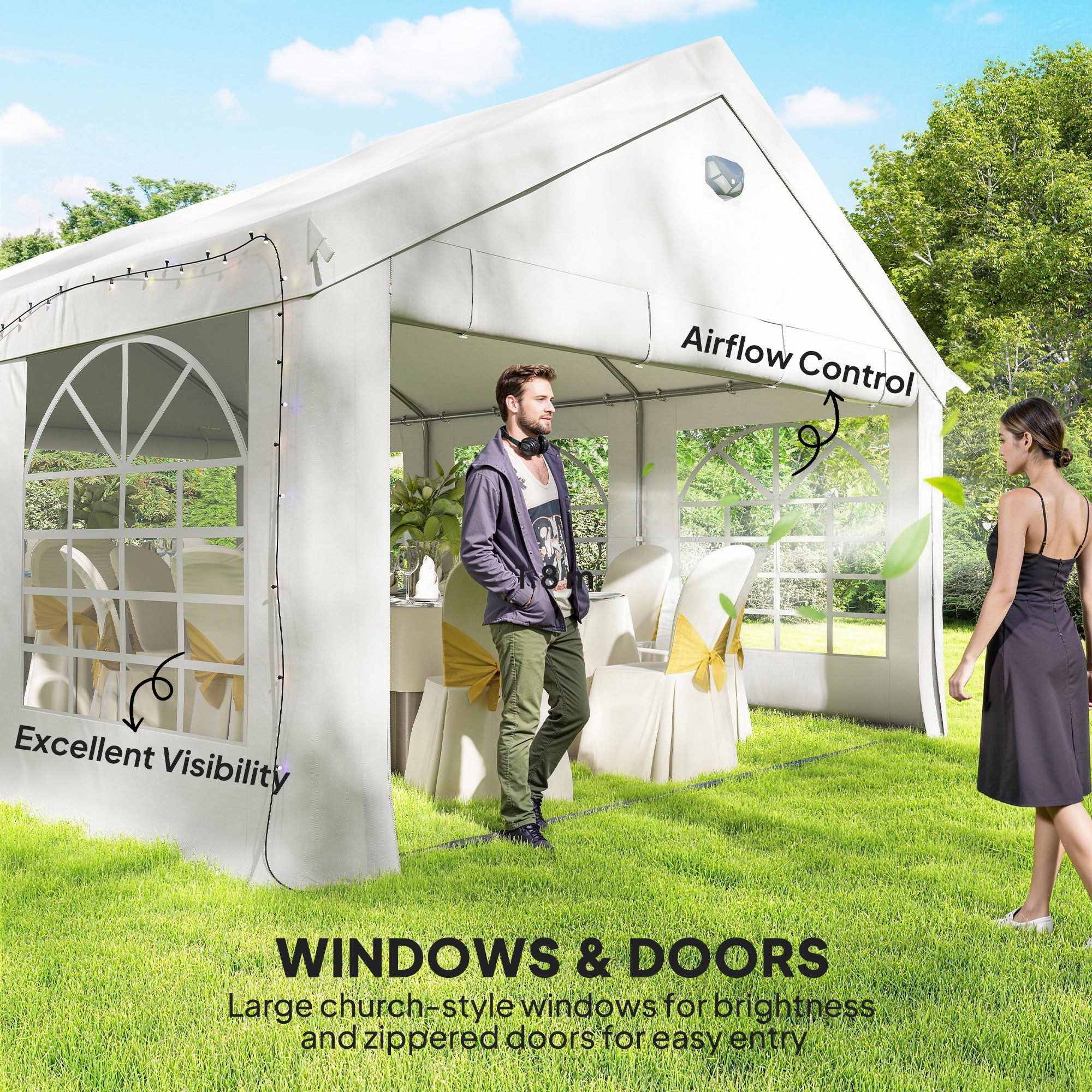 Outsunny 6 x 4 m Party Tent, Heavy Duty Gazebo Canopy with Windows, Outdoor Party Wedding Tent with 4 Removable Sidewalls 