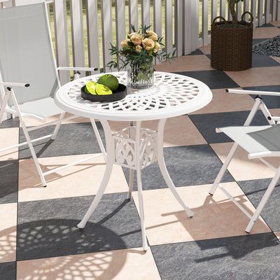 Outsunny 78 cm Round Garden Dining Table with Parasol Hole Antique Cast Aluminium Outdoor Table Only, White 