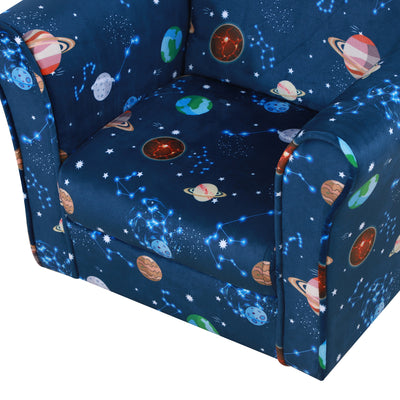 HOMCOM Kids Planet-Themed Armchair, with Non-Slip Feet, Wooden Frame - Blue 