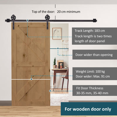HOMCOM 6ft Modern Single Sliding Barn Door Track Kit Set Closet Hardware for Single Wooden Door 
