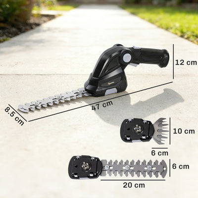 Outsunny 2-in-1 Cordless Hedge Trimmer & Grass Shear with 7.2V 2 x Rechargeable 2000mAh Batteries, 2 Changeable Blades 