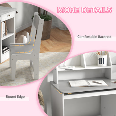 ZONEKIZ Two-Piece Kids Desk and Chair Set with Storage, for Ages 5-8 Years - Grey 
