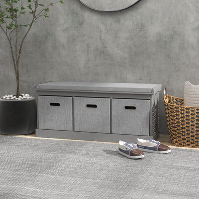HOMCOM Three-Drawer Shoe Storage Bench, with Padded Top Seat - Grey 