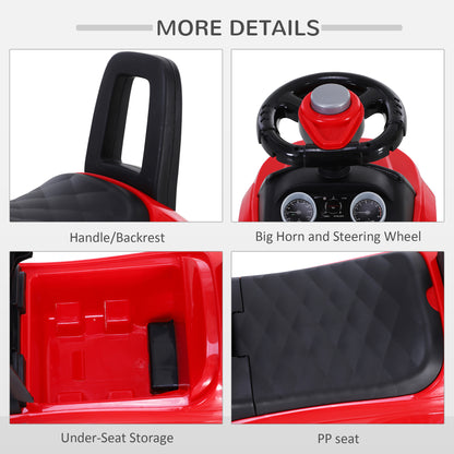 HOMCOM 3-in-1 Ride On Car Foot To Floor Slider Toddler w/ Horn Steering Wheel NO POWER Manual Under Seat Storage Safe Design for 1-3 Year Old Red 