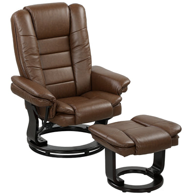 HOMCOM Faux Leather 135° Reclining Chair and Footstool - Brown 
