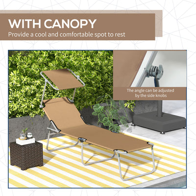 Outsunny Sun Lounger, with Adjustable Face Canopy - Brown 