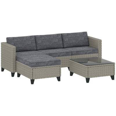 Outsunny 5-Piece Rattan Patio Furniture Set with Corner Sofa, Footstools, Coffee Table, for Poolside, Dark Grey 