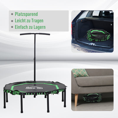 HOMCOM 48" Octagonal Mini Fitness Rebounder Trampoline Indoor Outdoor Foldable Mini Jumper with Adjustable Handle, Green 