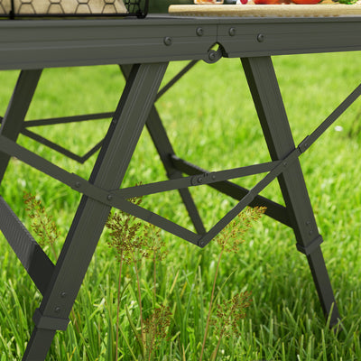 Outsunny 3 ft Folding Camping Table w/ Adjustable Heights, Outdoor Folding Picnic Table with Metal Mesh Desktop & Aluminium Legs, Portable Lightweight BBQ Table for Picnic, Garden, Party, Black 
