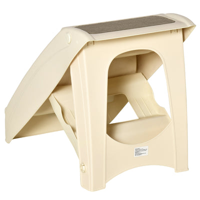 PawHut Foldable Four-Step Pet Stairs, for Cats, Small Miniature Dogs, with Non-Slip Mats 62 x 38 x 49.5cm - Beige 