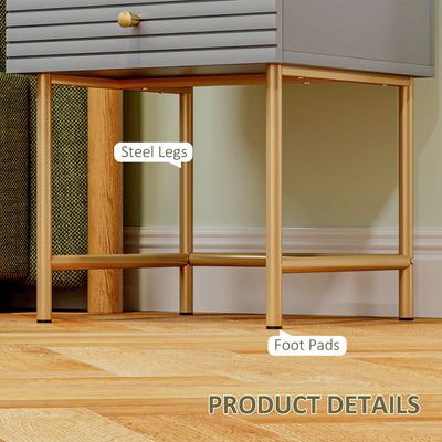 HOMCOM Set of Two Elegant Bedside Tables - Grey/Gold-Tone 