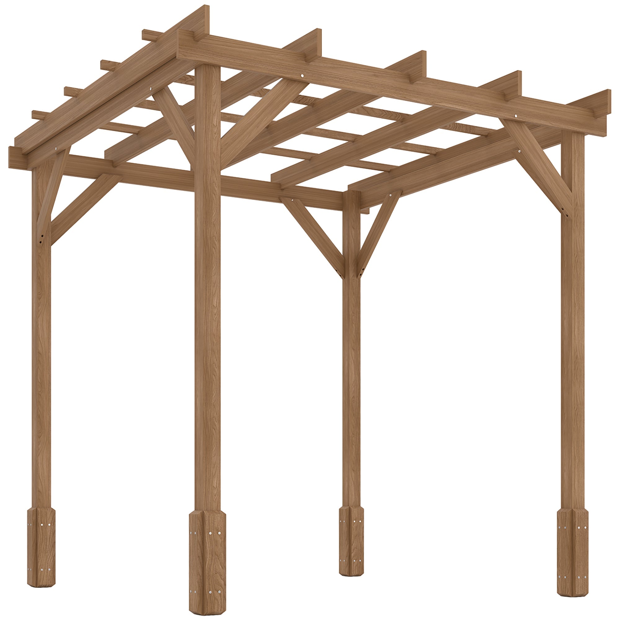 Outsunny 2 x 2m Wooden Pergola Kit, Decorative Garden Gazebo Shelter with Stable Structure for Climbing Vines, Flowers, Dark Brown 