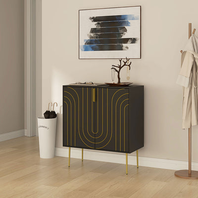 HOMCOM Art Deco Inspired Sideboard, with Adjustable Shelf - Black/Gold Tone 