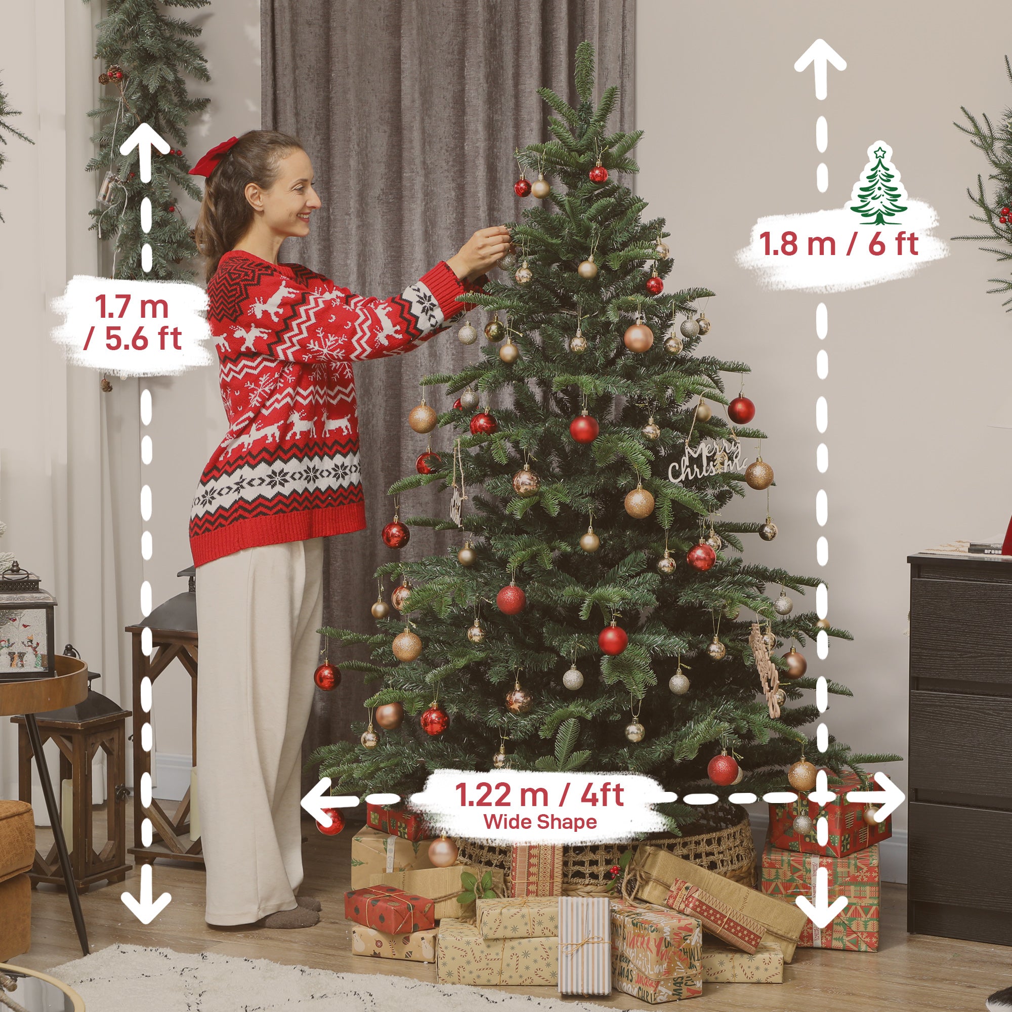 HOMCOM 6ft Artificial Christmas Tree with Realistic Branches, Easy Assembly - Green