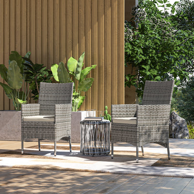 Outsunny 2 Pieces Rattan Garden Chairs Dining Chair Set with Cushion, Mixed Grey 