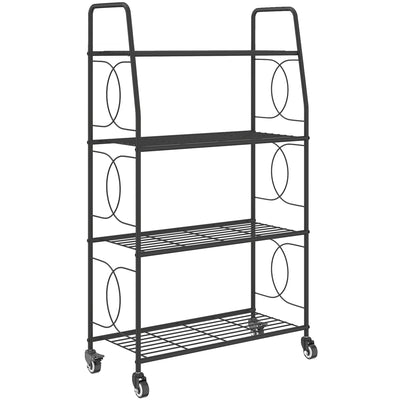 Outsunny 4-Tier Metal Plant Stand, Heavy Duty Ladder Shelf Potted Plants Display Rack with Lockable Wheels 