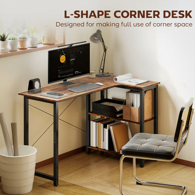 HOMCOM L Shaped Desk, Corner Computer Desk with Bookshelf for Home Office, Study Room, Workstation, 120 x 73.2 x 75cm, Rustic Brown 