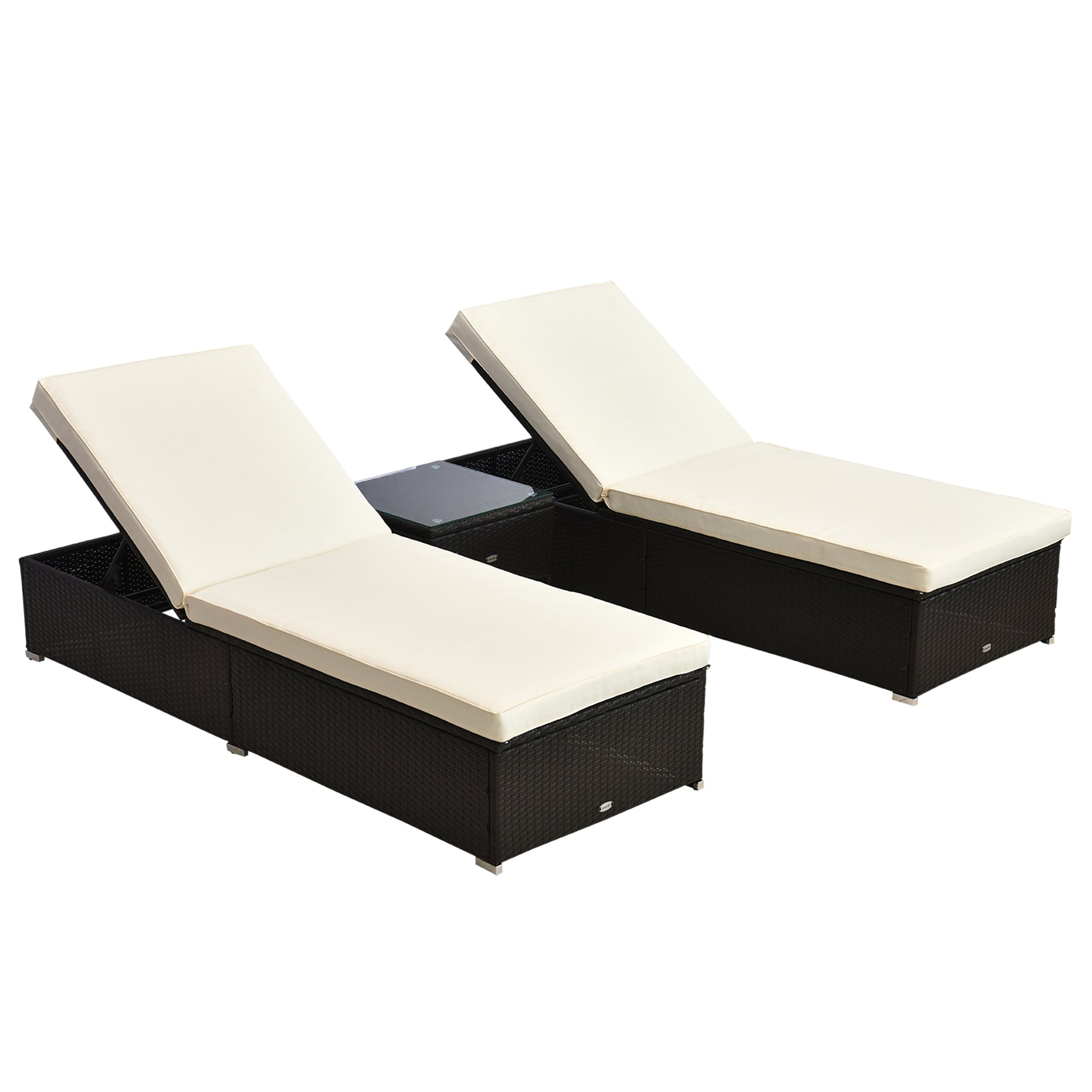 Outsunny 2-Seater Rattan Lounger Set-Deep Coffee/Cream White 