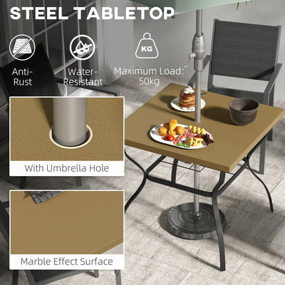 Outsunny Four-Seater Steel Garden Table, with Parasol Hole - Brown/Black 