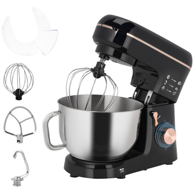 HOMCOM Stand Mixer, 5L Food Mixer for Baking, 6 Speeds and Pulse Setting, 1400W Cake Electric Kitchen Mixer with Dough Hook, Whisk, Stainless Steel Bowl, Splash Guard, Beater, Black 