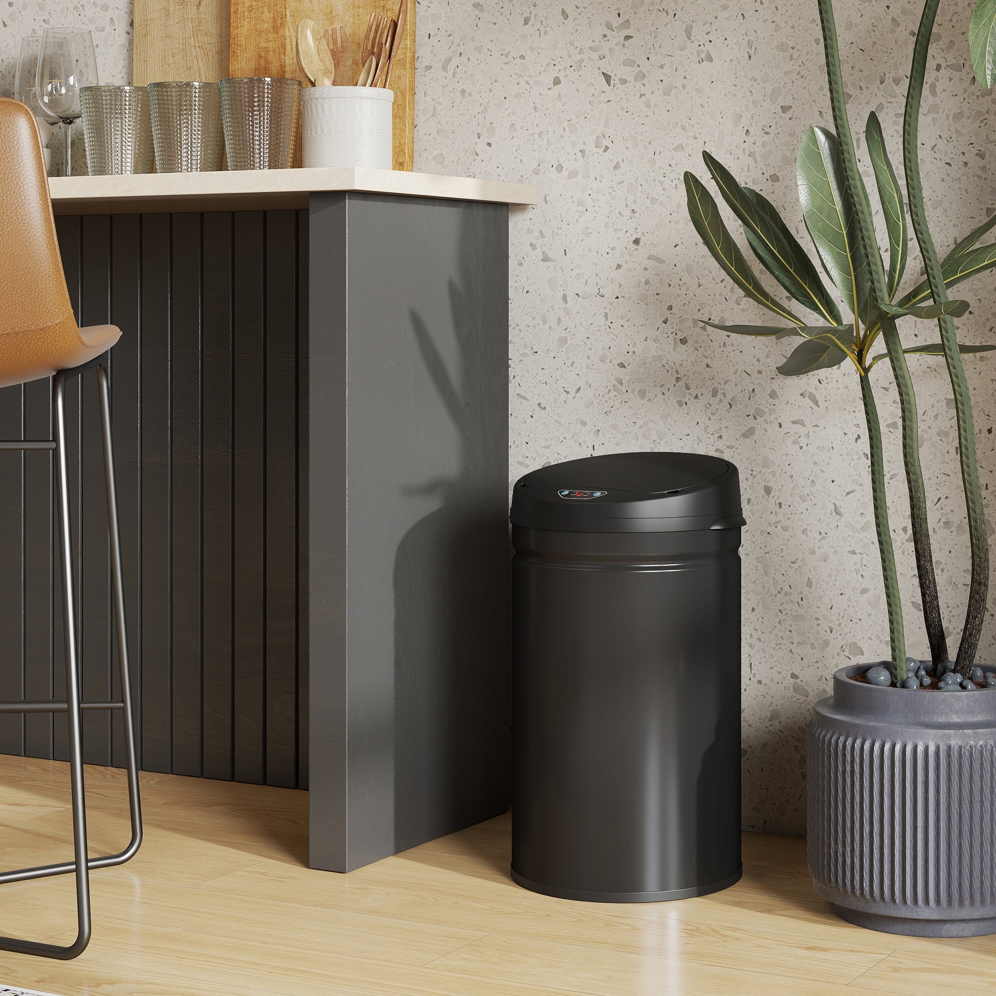HOMCOM 30L Stainless Steel Sensor Bin - Black 