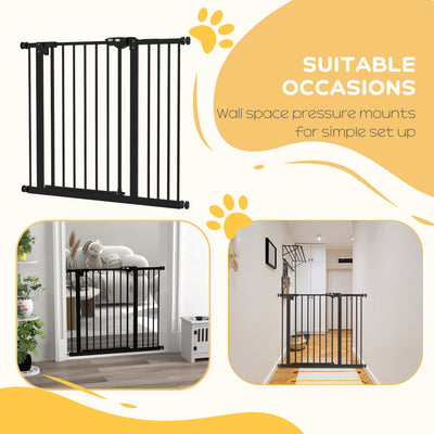 PawHut Metal 74-94cm Wide Adjustable Dog Gate Black 