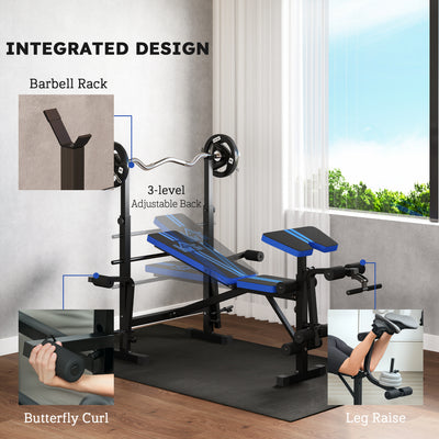 HOMCOM Adjustable Weight Bench with Leg Developer Barbell Rack for Weight Lifting and Strength Training Multifunctional Workout Station for Home Gym Fitness, Blue 