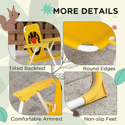 Outsunny Kids Picnic Table and Chair Set, Lion Themed Outdoor Garden Furniture w/ Foldable Chairs, Adjustable Parasol - Yellow 