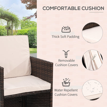 Outsunny 8 Seater Rattan Cube Garden Furniture Set, Rattan Dining Set with Cushions, Outdoor Dining Table and Chairs with 4 Armchairs, 4 Stools, Square Glass Top Table for Patio, Balcony, Brown 