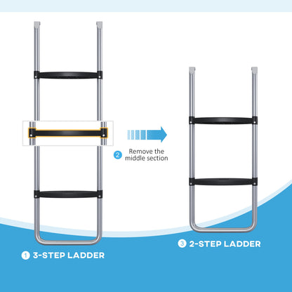 SPORTNOW Galvanised Steel Trampoline Ladder, 2 Steps/3 Steps Outdoor Trampoline Accessories for 6ft, 8ft, 10ft, 12ft, 13ft, 14ft, 16ft Trampoline, 110L x 32Wcm, Silver Tone 