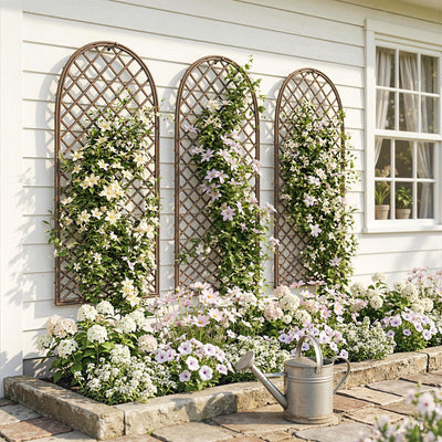 Outsunny Garden Trellis, Decorative Trellis Panels for Climbing Outdoor Plants, Vegetables, Vines, Flowers, Natural Wood Finish 