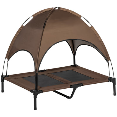 PawHut Raised Dog Bed Waterproof Elevated Pet Cot with Breathable Mesh UV Protection Canopy Coffee, for Large Dogs, 92 x 76 x 90cm 